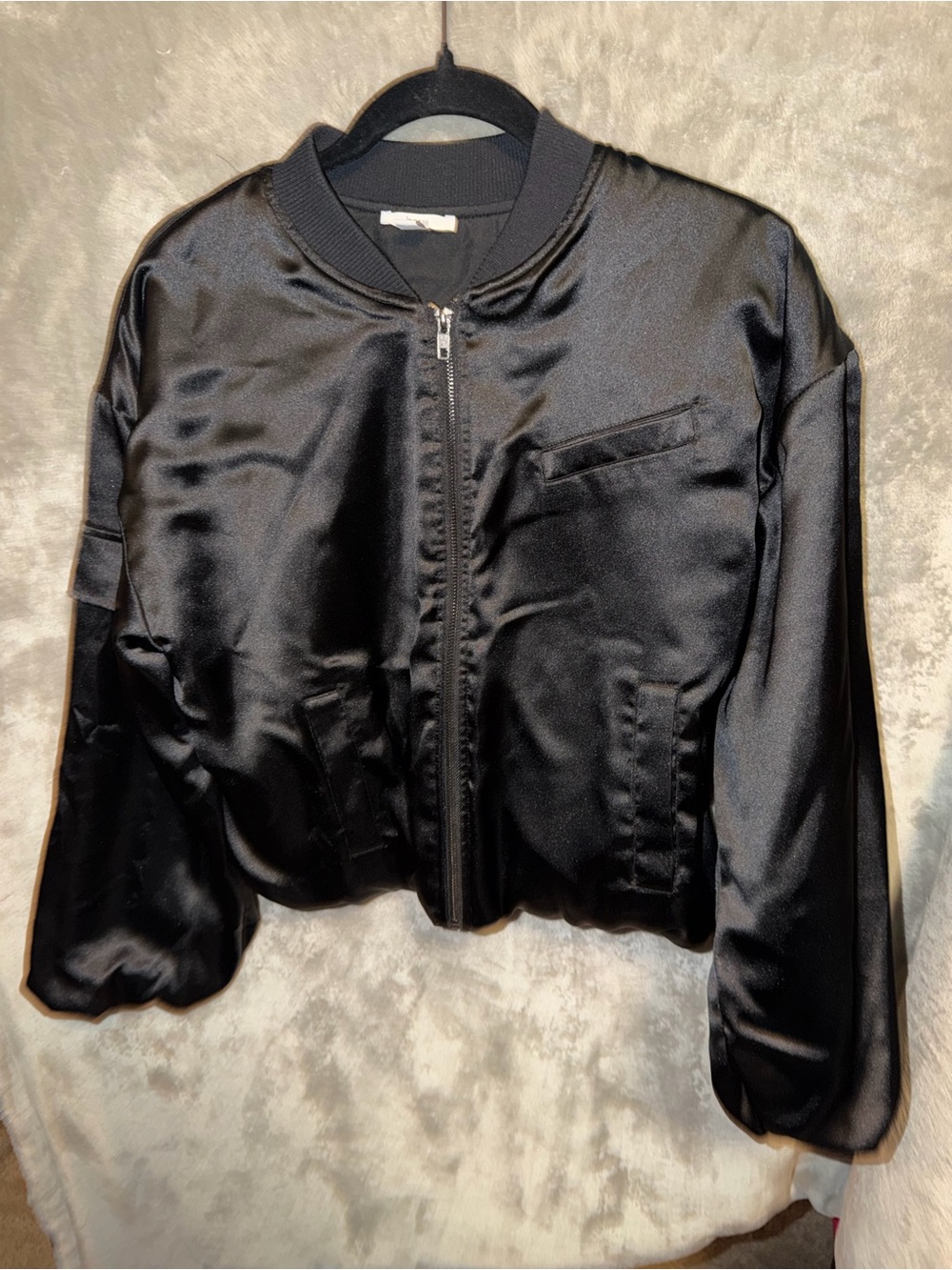Bar III Black Satin Bomber Jacket